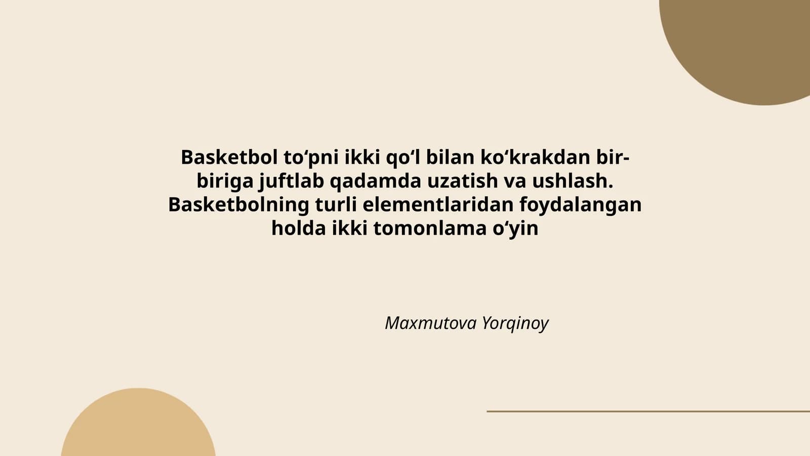 Basketbol to‘pni ikki qo‘l bilan ko‘krakdan bir-biriga juftlab qadamda uzatish va ushlash