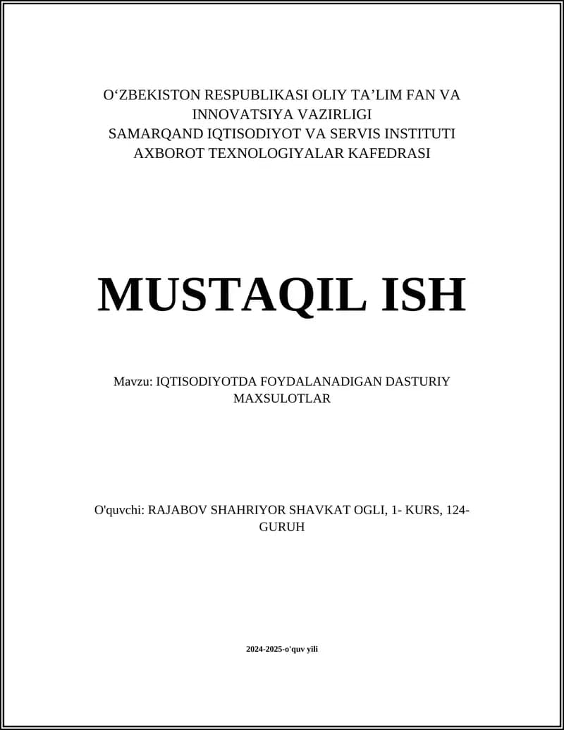 Moliyaviy Hisob-kitob Dasturlari