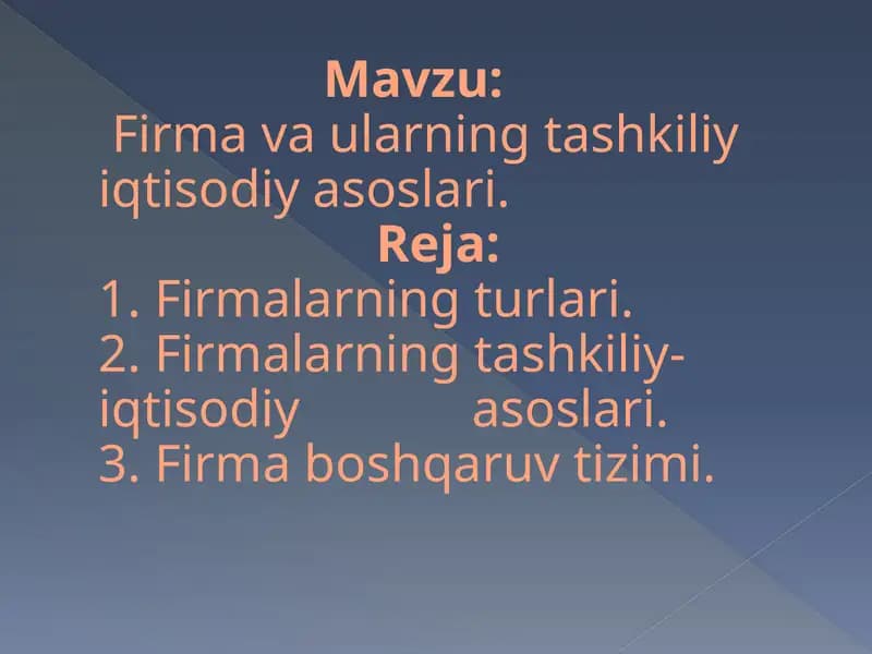 Firmavaularning tashkiliy-iqtisodiyasoslari