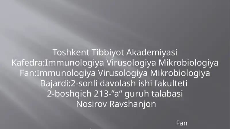 Kasalxona ichidagi tarqaluvchi yuqumlikasaliklar va ularning labaratoriya tashxislari