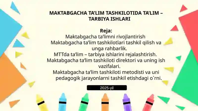 Maktabgacha ta’limni rivojlantirish