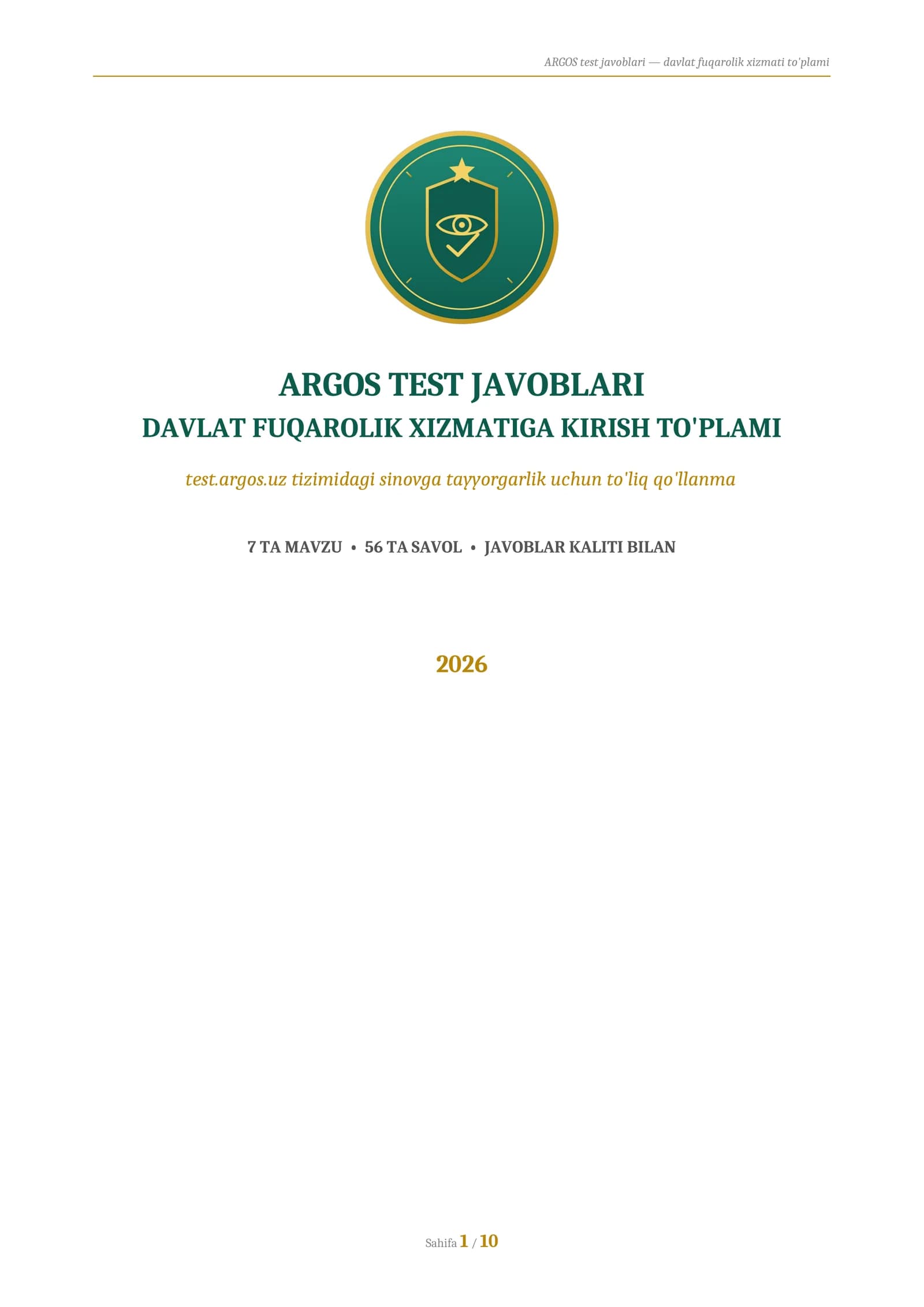 Agros test javoblari 2026
