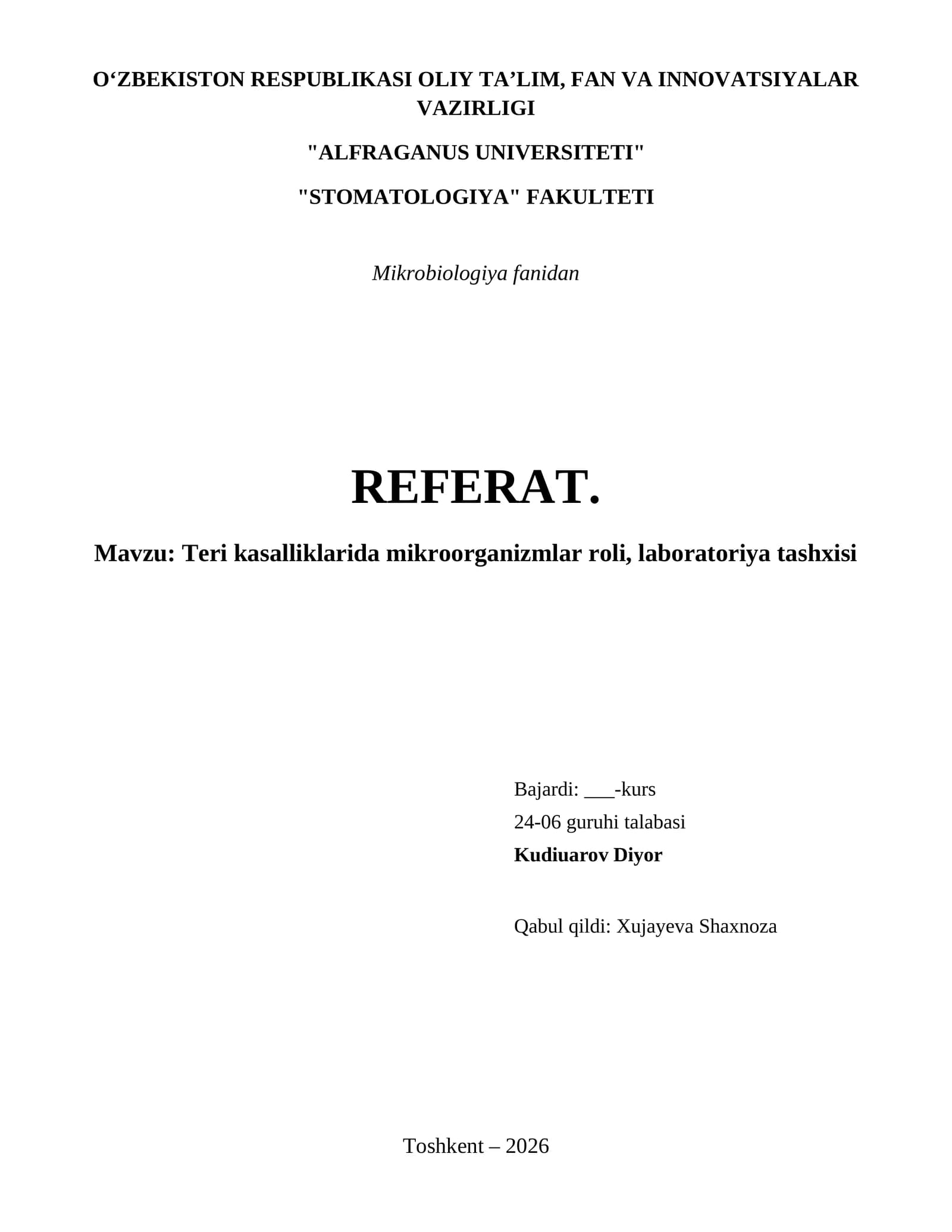 Teri kasalliklarida mikroorganizmlar roli, laboratoriya tashxisi
