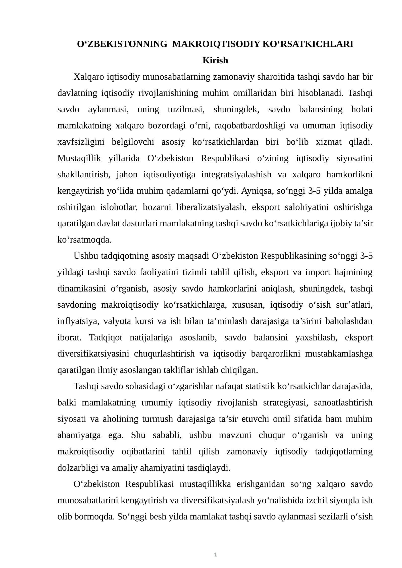 O‘ZBEKISTONNING MAKROIQTISODIY KO‘RSATKICHLARI