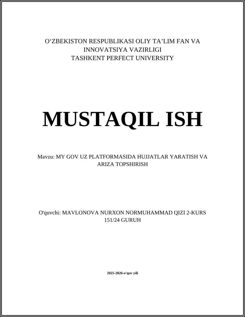 MY GOV UZ PLATFORMASIDA HUJJATLAR YARATISH VA ARIZA TOPSHIRISH
