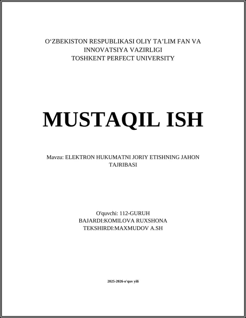 ELEKTRON HUKUMATNI JORIY ETISHNING JAHON TAJRIBASI