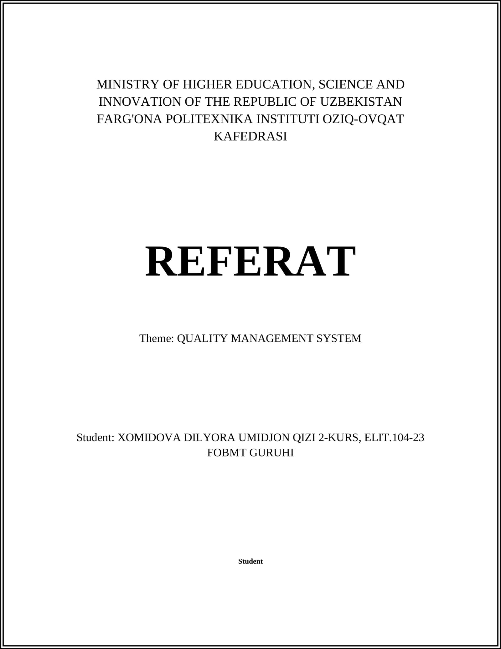 QUALITY MANAGEMENT SYSTEM