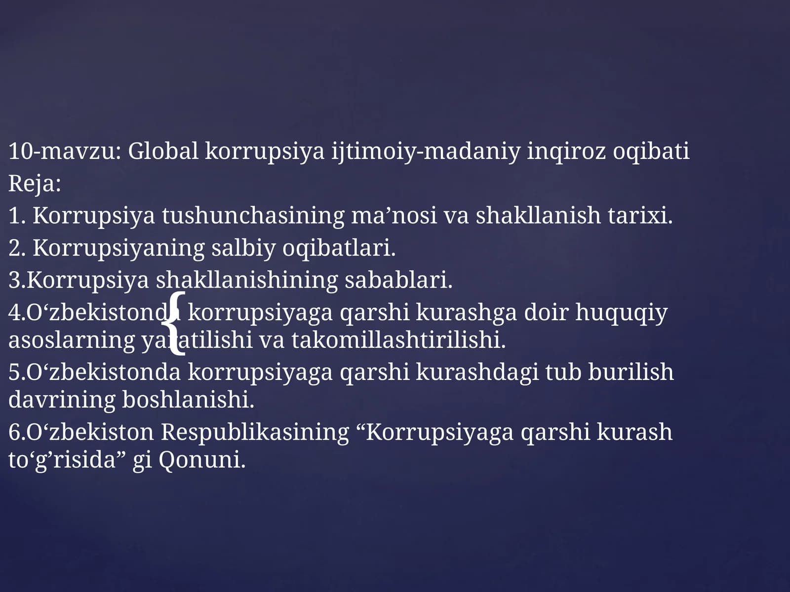 Global korrupsiya ijtimoiy-madaniy inqiroz oqibati