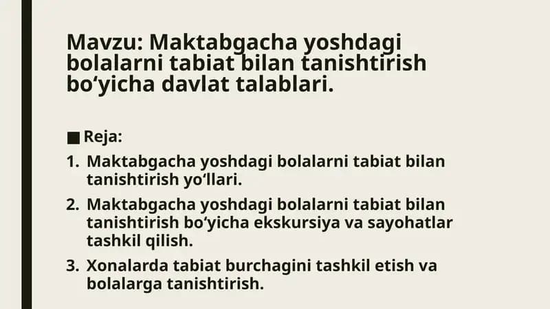 Maktabgacha yoshdagi bolalarni tabiat bilan tanishtirish