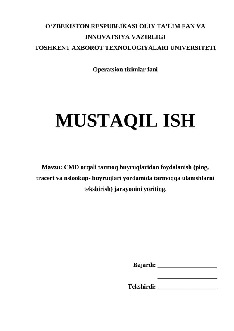 CMD orqali tarmoq buyruqlaridan foydalanish
