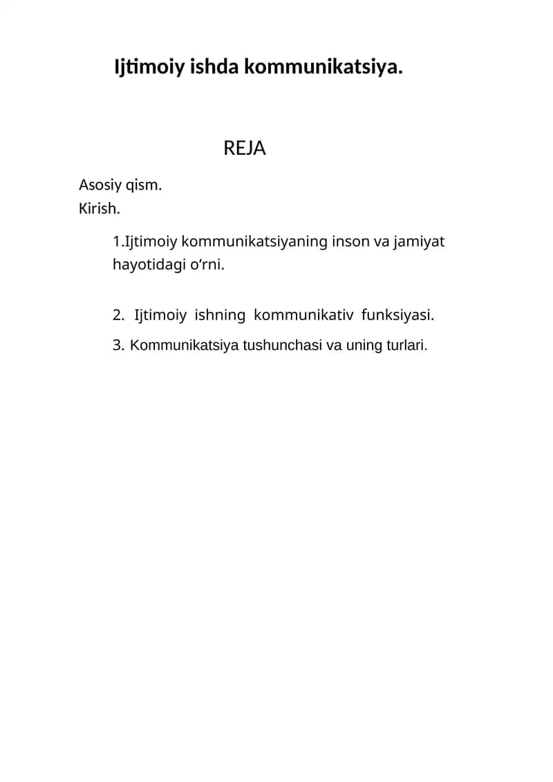 Ijtimoiy ishda kommunikatsiya.