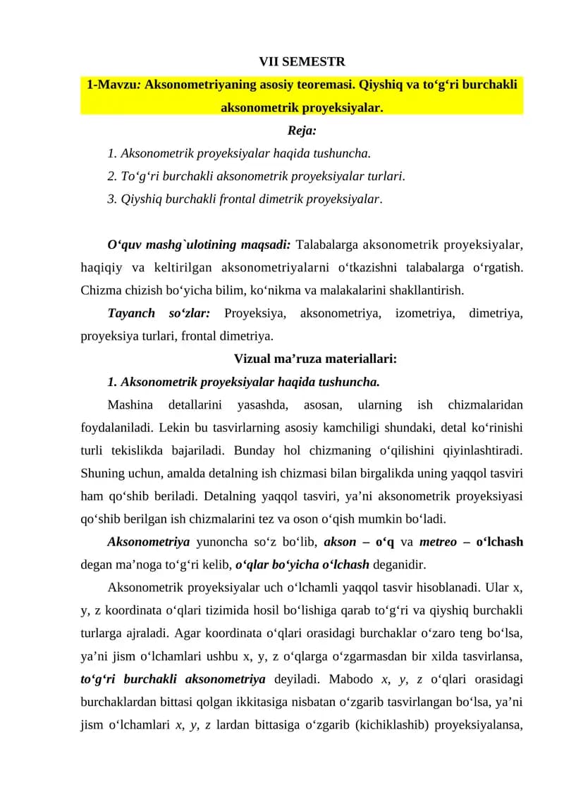 Aksonometrik proyeksiyalar