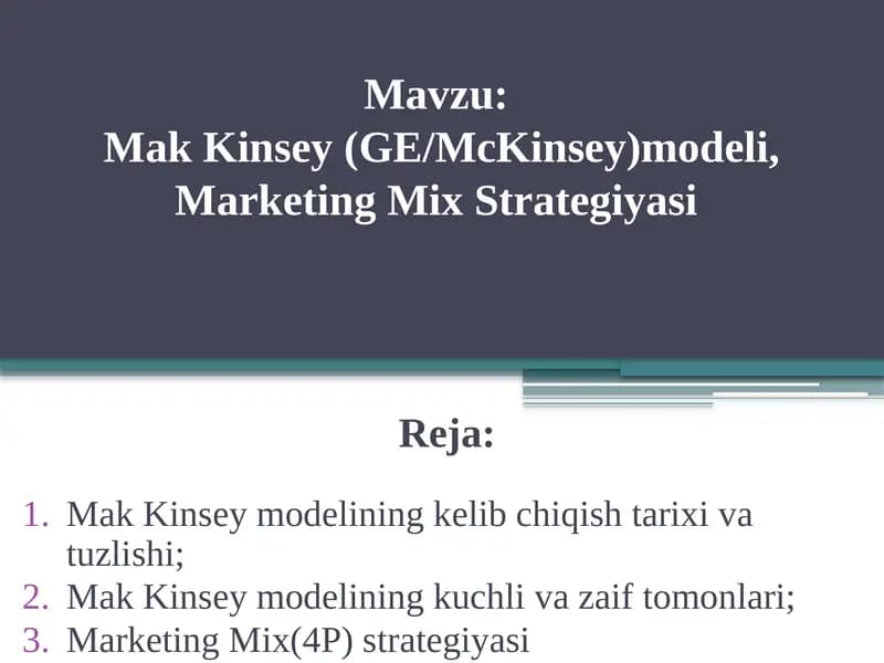 MakKinsey (GE/McKinsey) modeli, Marketing Mix Strategiyasi