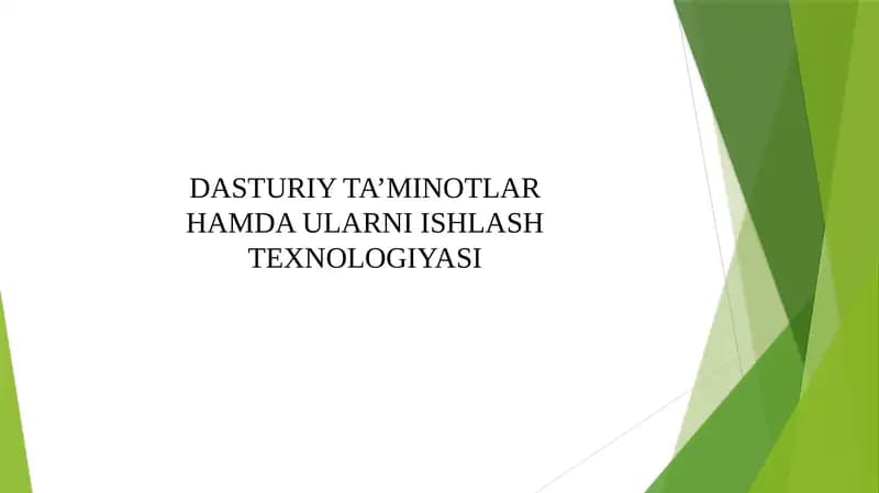 DASTURIY TA’MINOTLAR HAMDA ULARNI ISHLASH TEXNOLOGIYASI