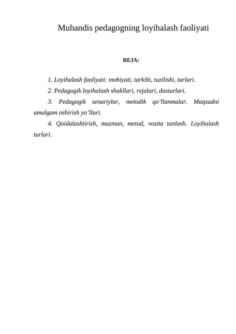 Muhandis pedagogning loyihalash faoliyati
