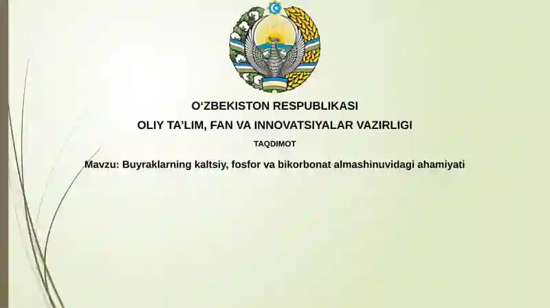 Paratiroid bezlar va ularning kaltsiy, fosfor va bikarbonat metabolizmidagi roli