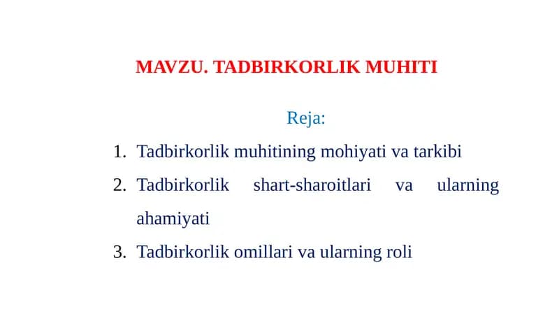 Tadbirkorlik Muhiti