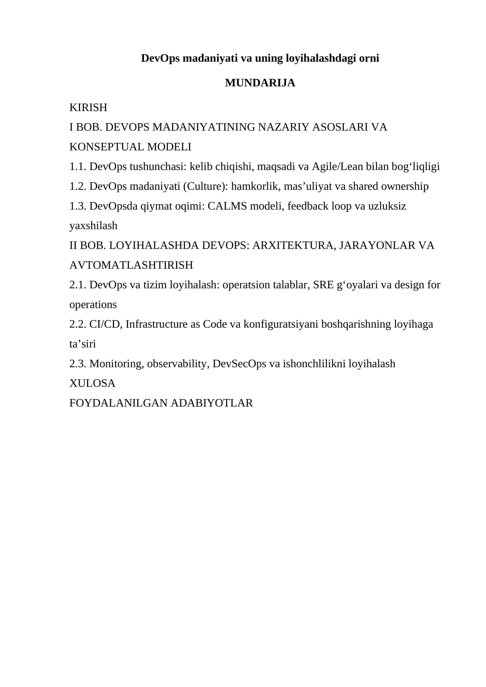DevOps madaniyati va uning loyihalashdagi orni