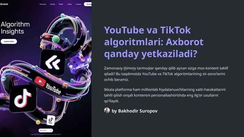 YouTube va TikTok algoritmlari: Axborot qanday yetkaziladi?