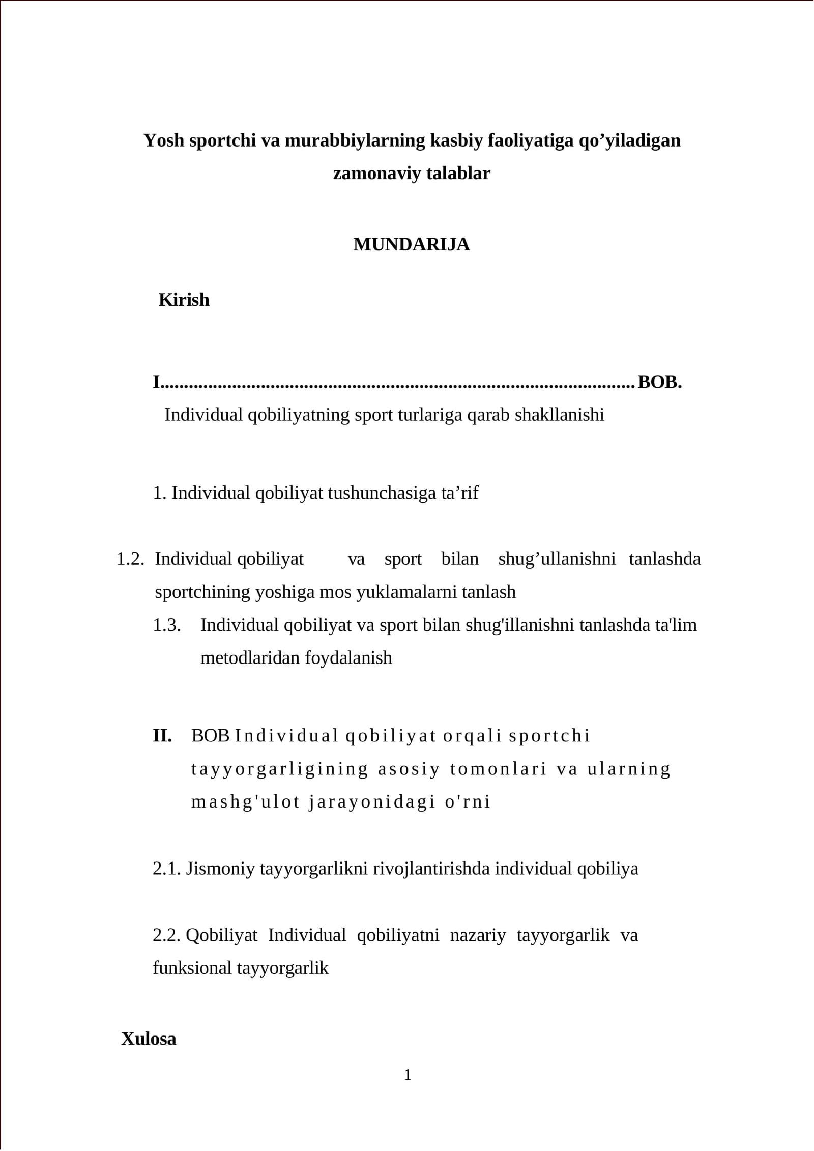 Yosh sportchi va murabbiylarning kasbiy faoliyatiga qo’yiladigan zamonaviy talablar
