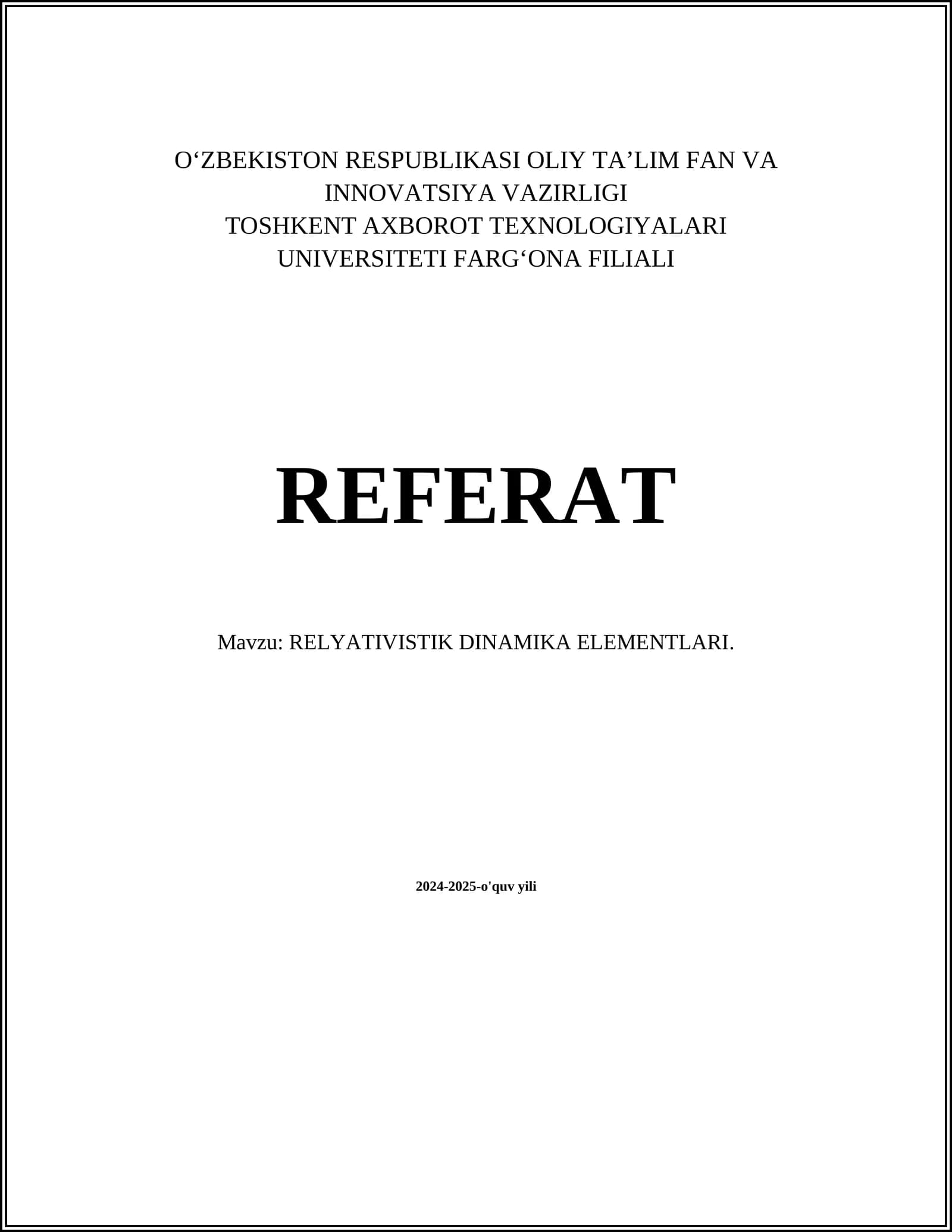 RELYATIVISTIK DINAMIKA ELEMENTLARI