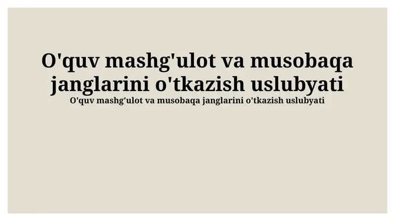 Mashg'ulot va Musobaqa Janglariga Tayyorgarlik Metodologiyasi