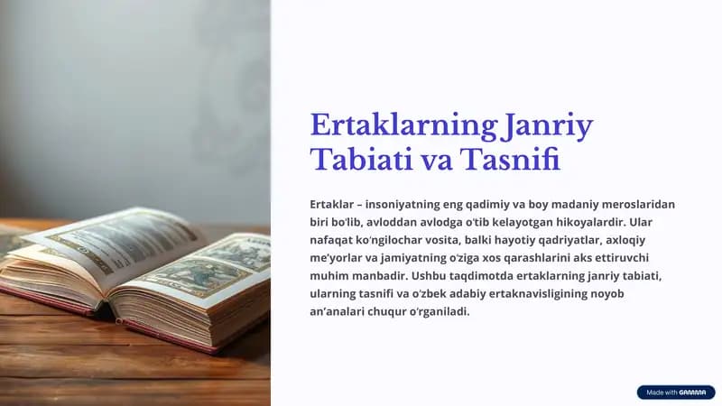 Ertaklarning Janriy Tabiati va Tasnifi