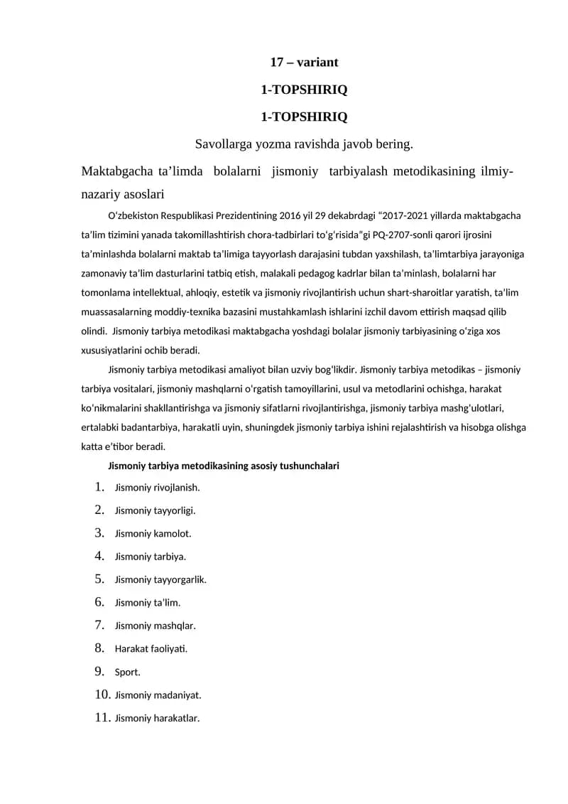 Maktabgacha ta’limda bolalarni jismoniy tarbiyalash