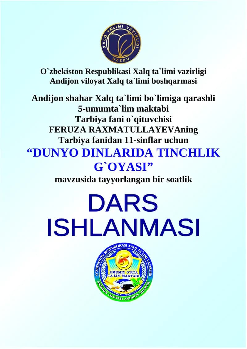 DUNYO DINLARIDA TINCHLIK G`OYASI