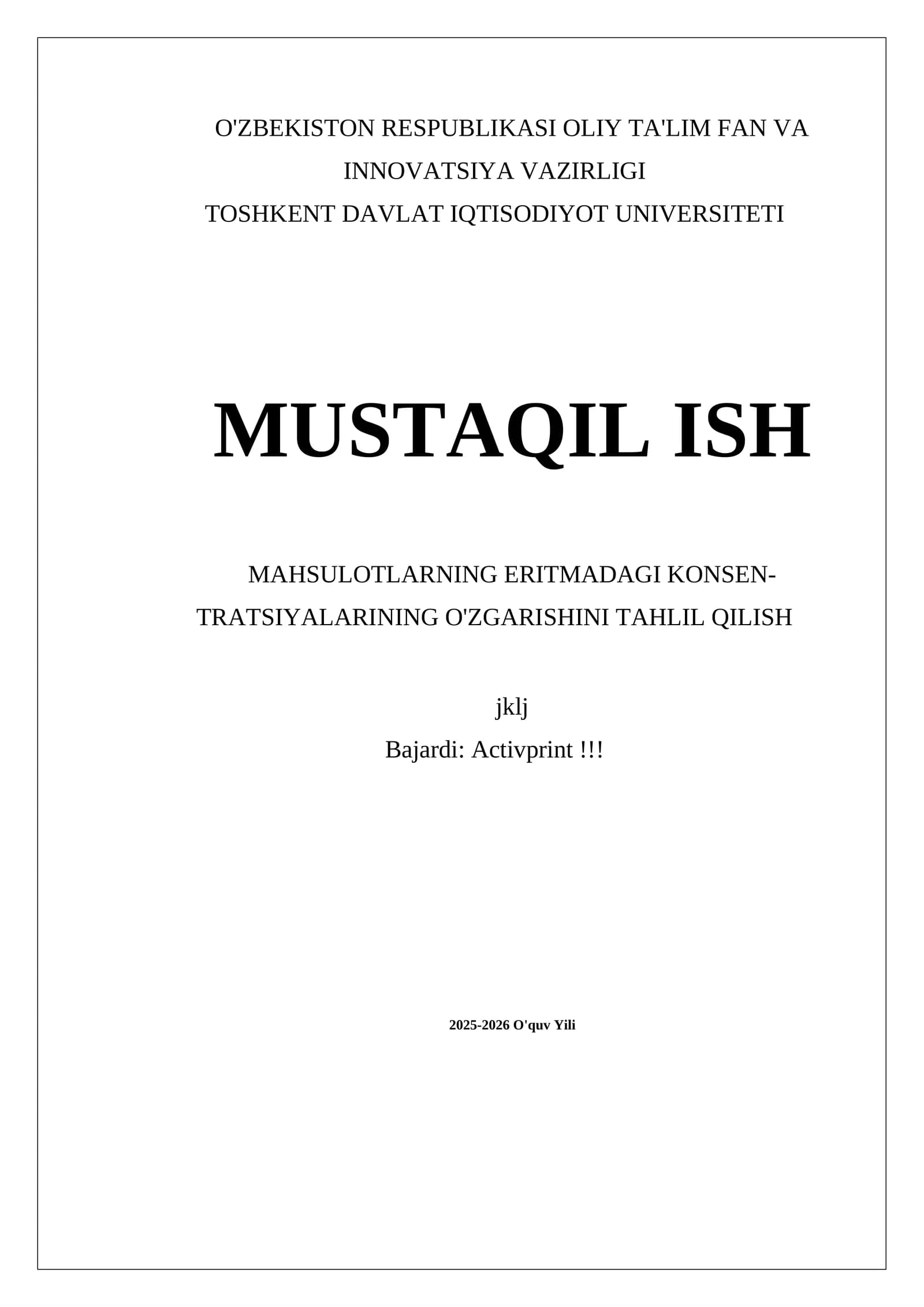 MAHSULOTLARNING ERITMADAGI KONSEN-TRATSIYALARINING O'ZGARISHINI TAHLIL QILISH
