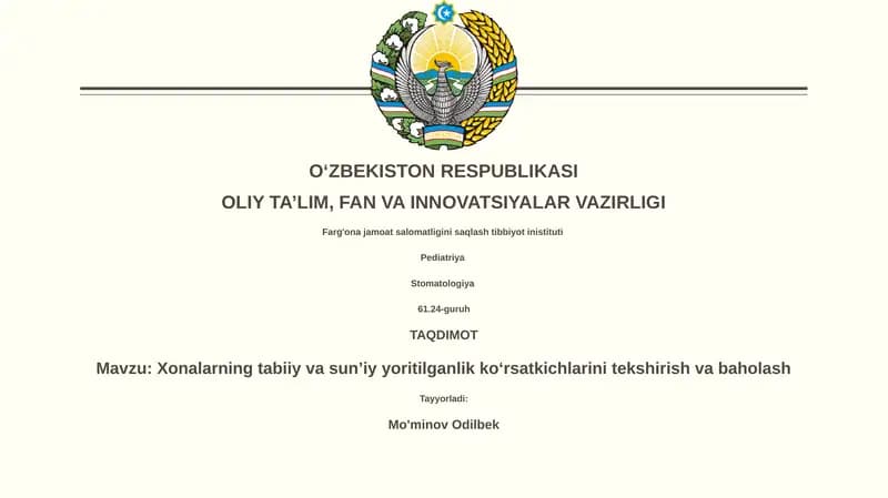 Xonalarning tabiiy va sun’iy yoritilganlik ko‘rsatkichlarini tekshirish va baholash