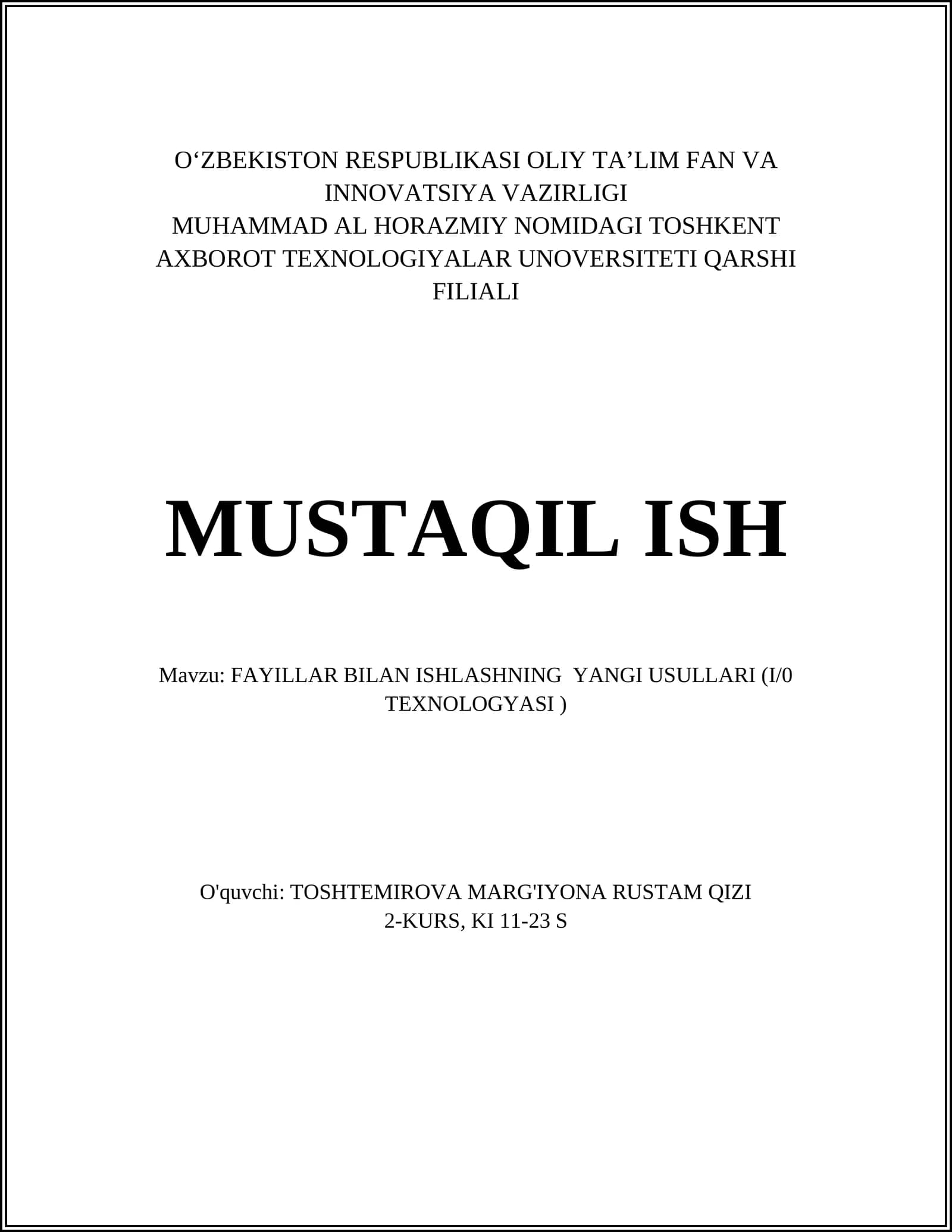 Fayllar bilan ish yuritishning avtomatlashtirilgan usullari