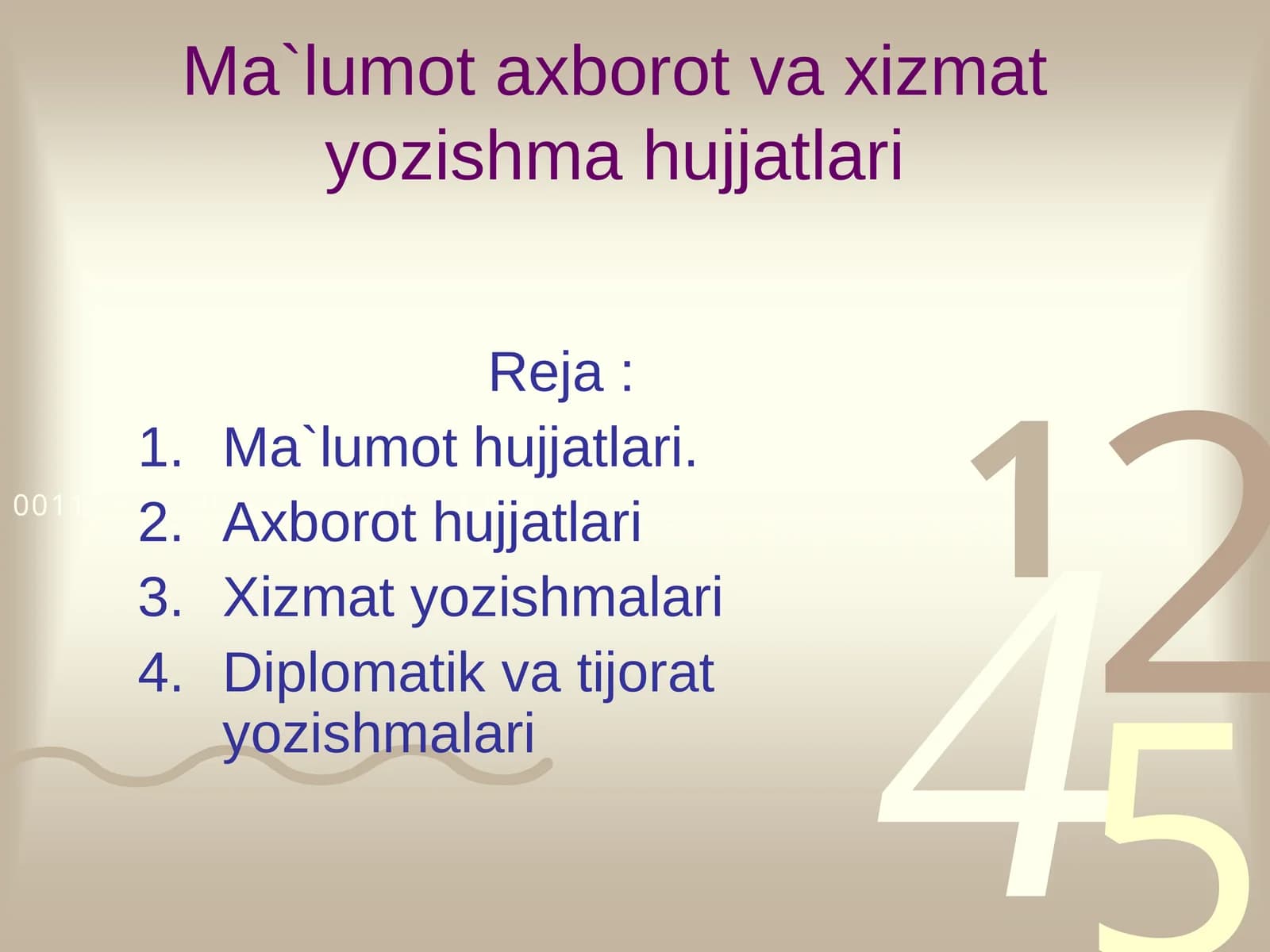 Ma`lumot axborot va xizmat yozishma hujjatlari
