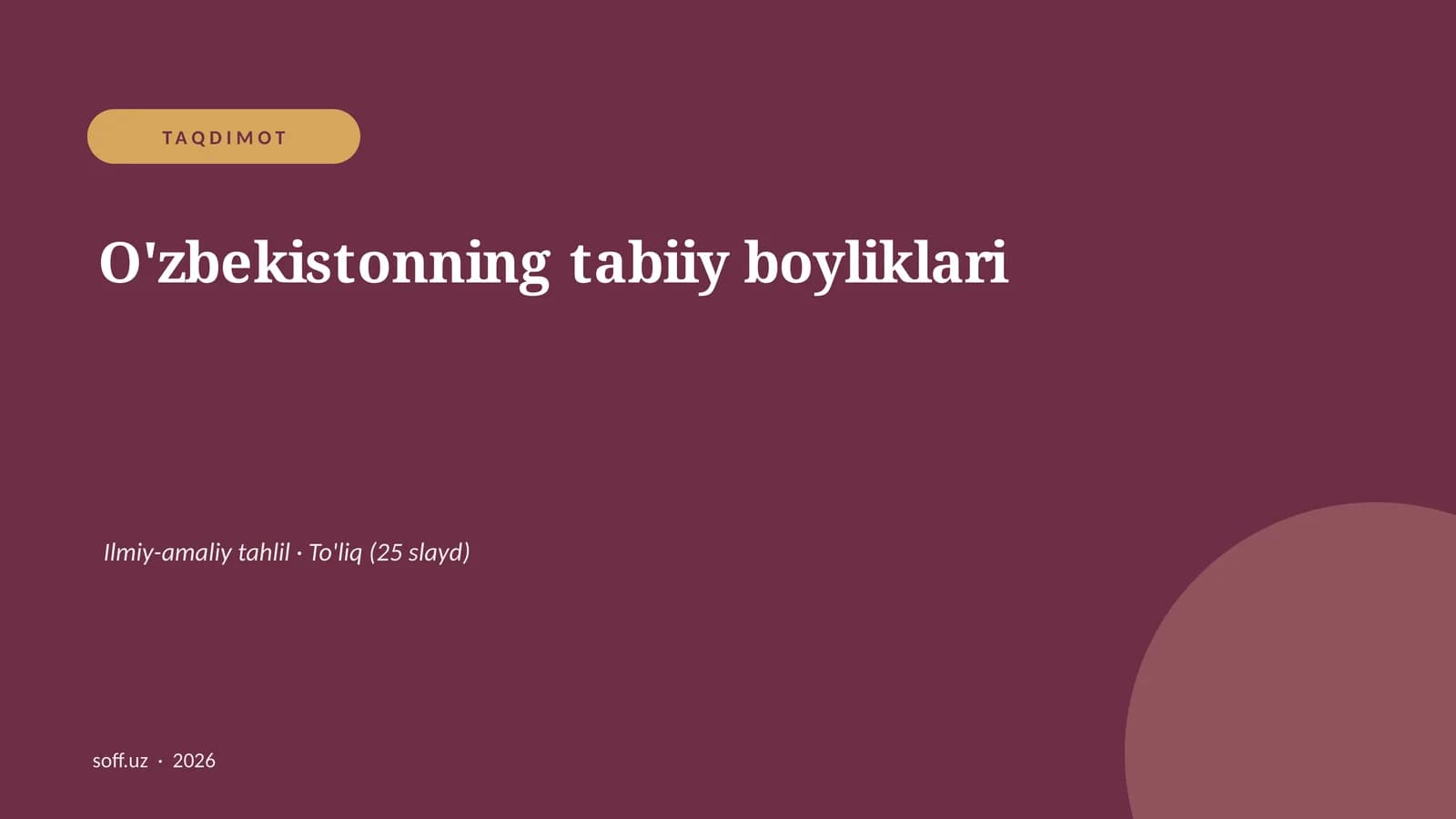 O'zbekistonning tabiiy boyliklari