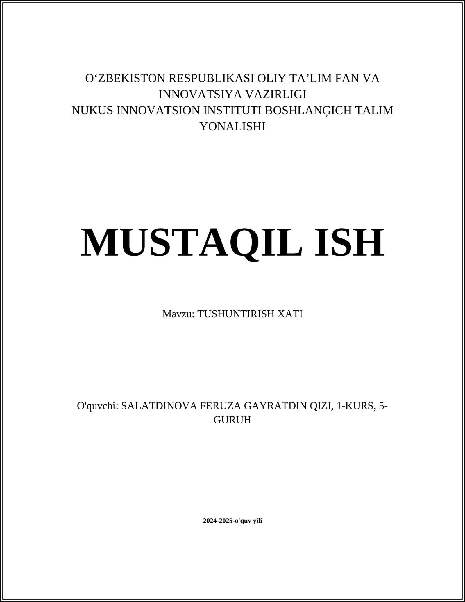 TUSHUNTIRISH XATI