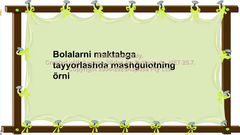 Bolalarni maktabga tayyorlashda mashğulotning õrni