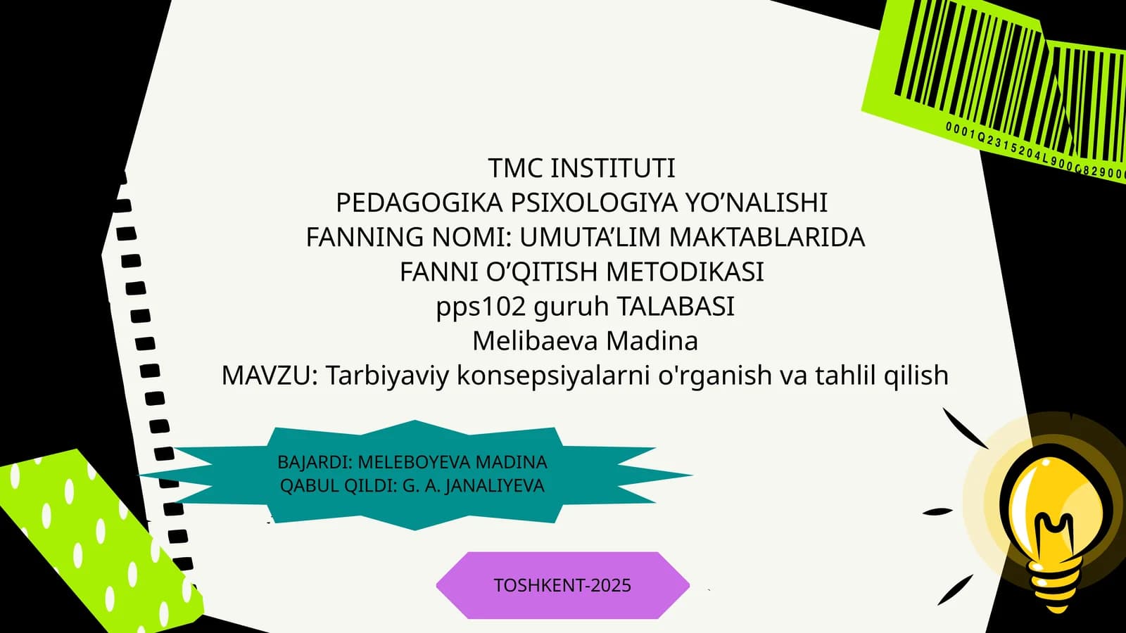 UMUTA’LIM MAKTABLARIDA FANNI O’QITISH METODIKASI