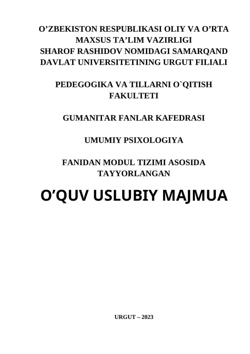 UMUMIY PSIXOLOGIYA MODUL TIZIMI