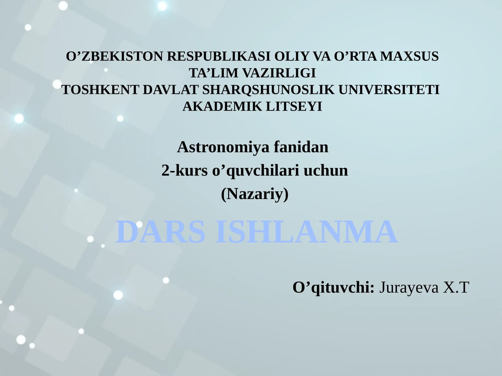 DARS ISHLANMA Astronomiyada uzunlik o’lchov birliklari.Ikkijism massasi.Kosmik tezlik