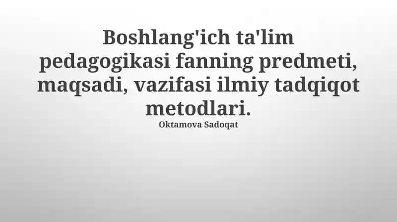 Boshlang'ich ta'lim pedagogikasi