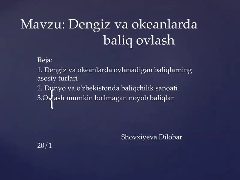 Dengiz va okeanlarda baliq ovlash