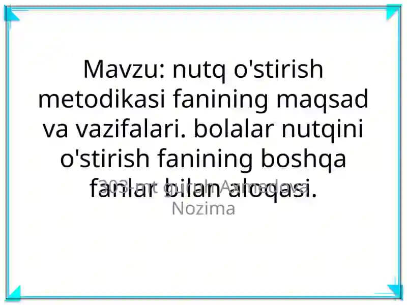 Nutq o'stirish metodikasi