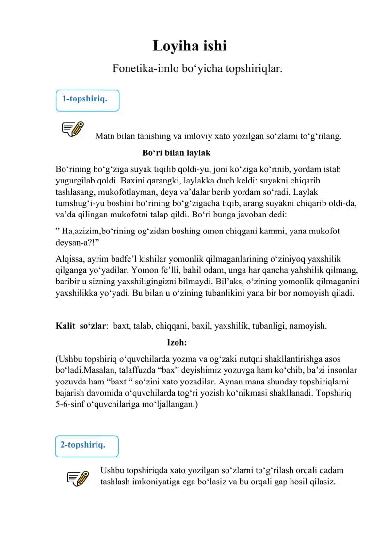 ona tili o'qitish metodikasi loyiha ishi
