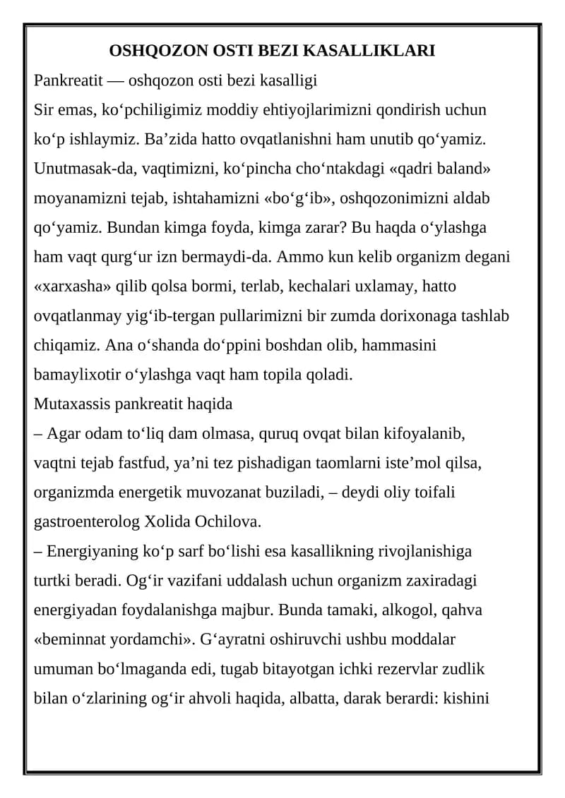 OSHQOZON OSTI BEZI KASALLIKLARI