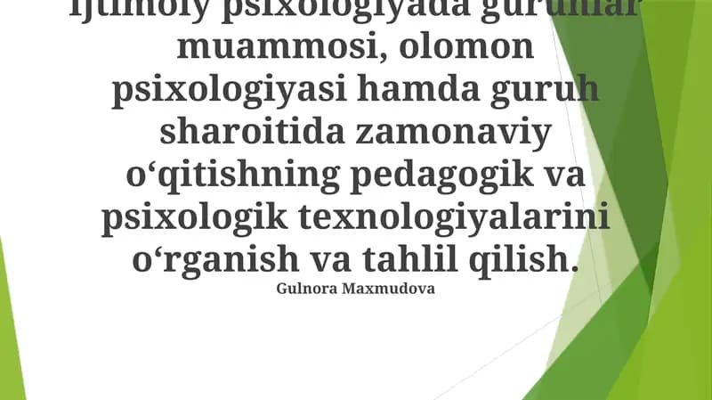 Olomon Psixologiyasi va Sinf Boshqaruvi