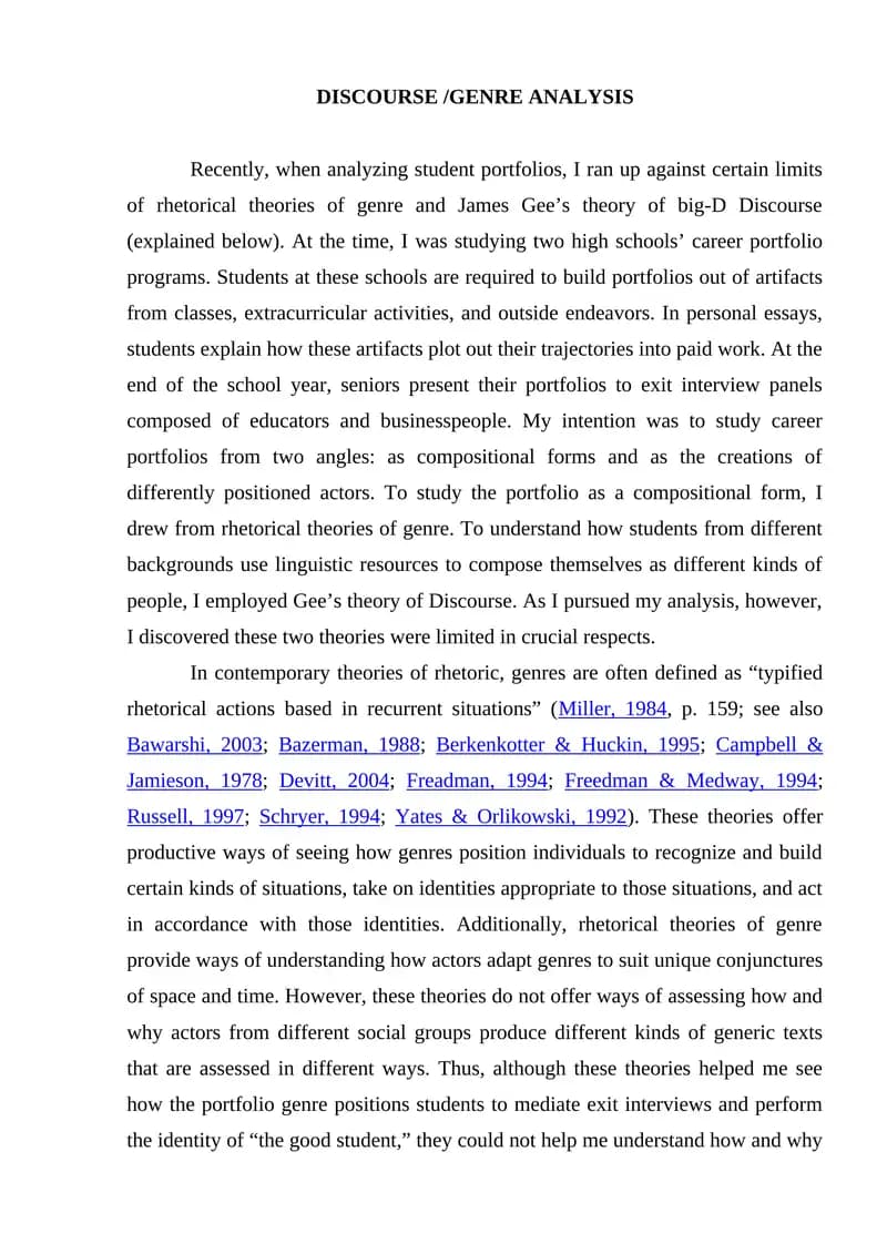 DISCOURSE /GENRE ANALYSIS
