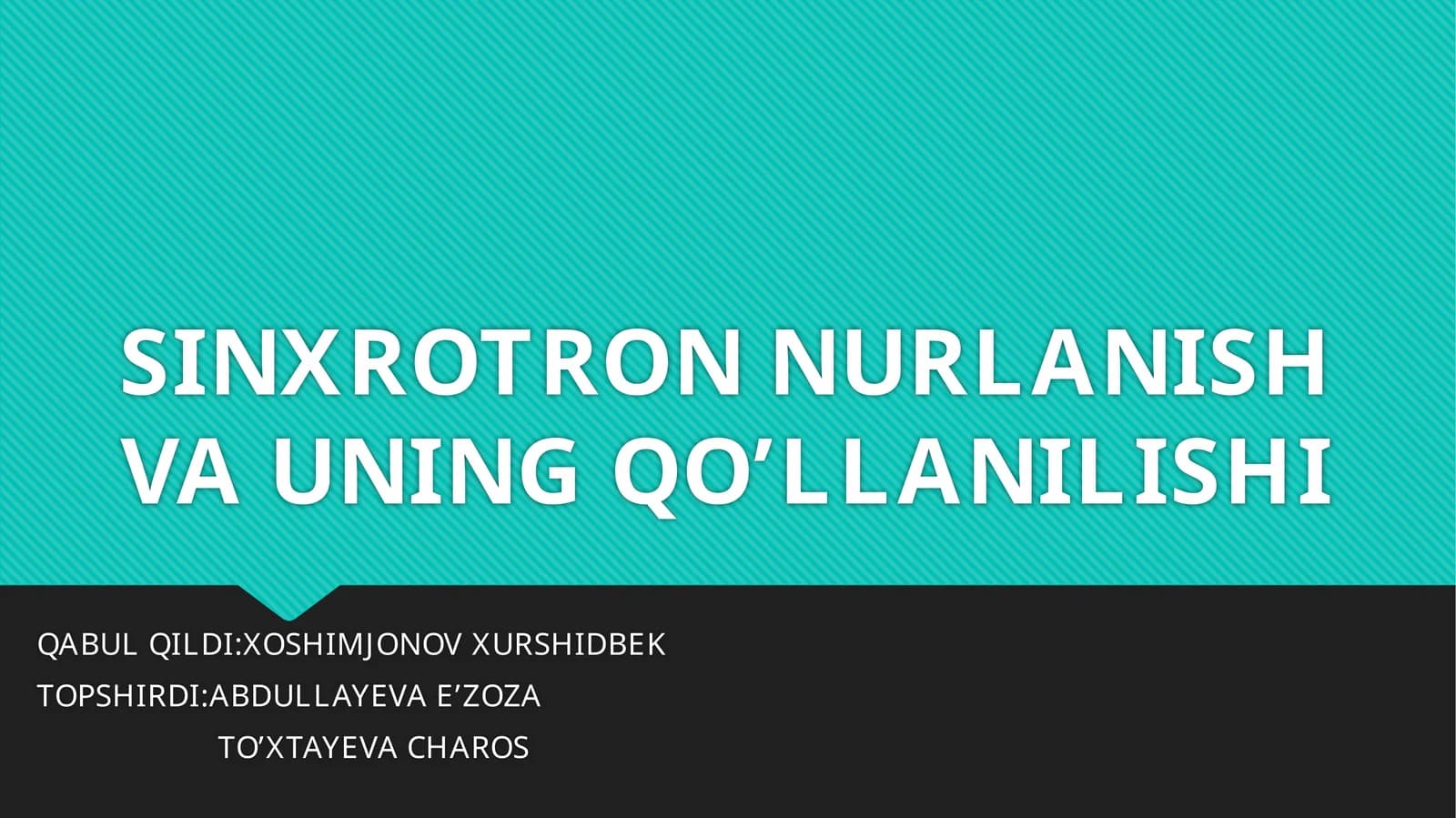 SINXROTRON NURLANISH VA UNING QO’LLANILISHI