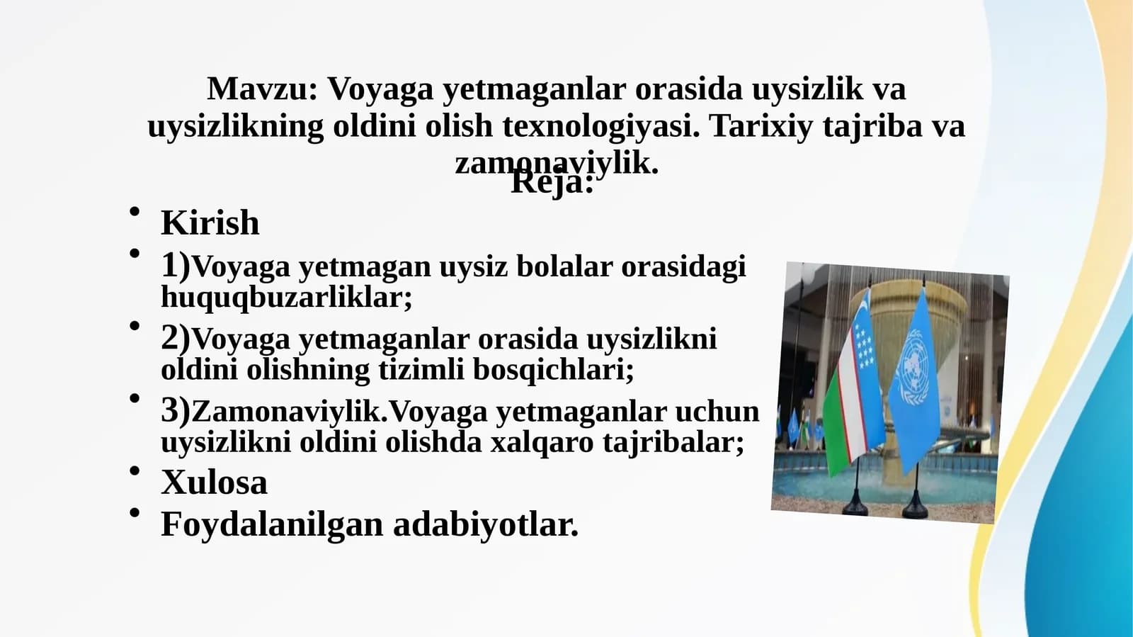 Voyaga yetmaganlar orasida uysizlik va uysizlikning oldini olish texnologiyasi. Tarixiy tajriba va zamonaviylik.