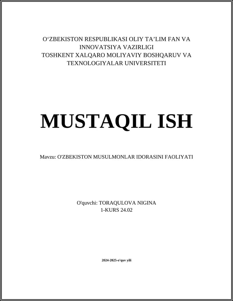 O'ZBEKISTON MUSULMONLAR IDORASINI FAOLIYATI