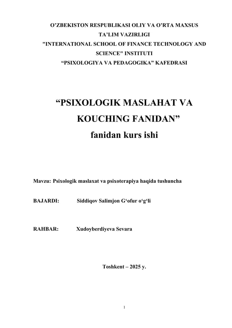 Psixologik maslaxat va psixoterapiya haqida tushuncha.